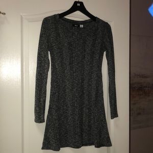 Gray, black and white knit long sleeve dress